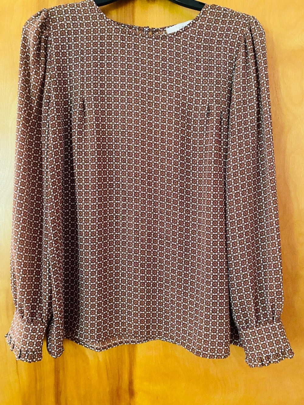 LOFT Long Sleeve Geometric Print Blouse - Rust Brown